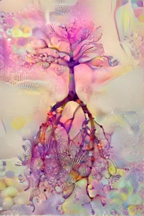 tree roots, retextured, pink, yellow, purple