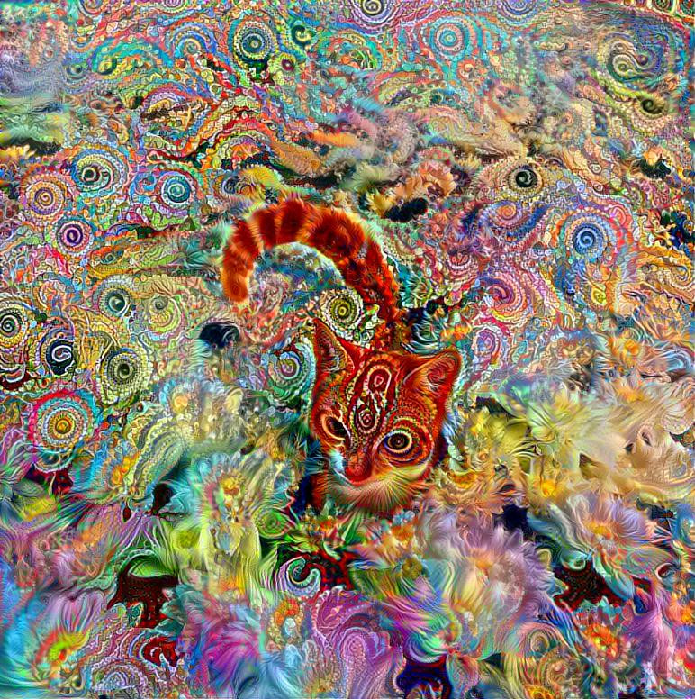 a cat in a sea of flowers 