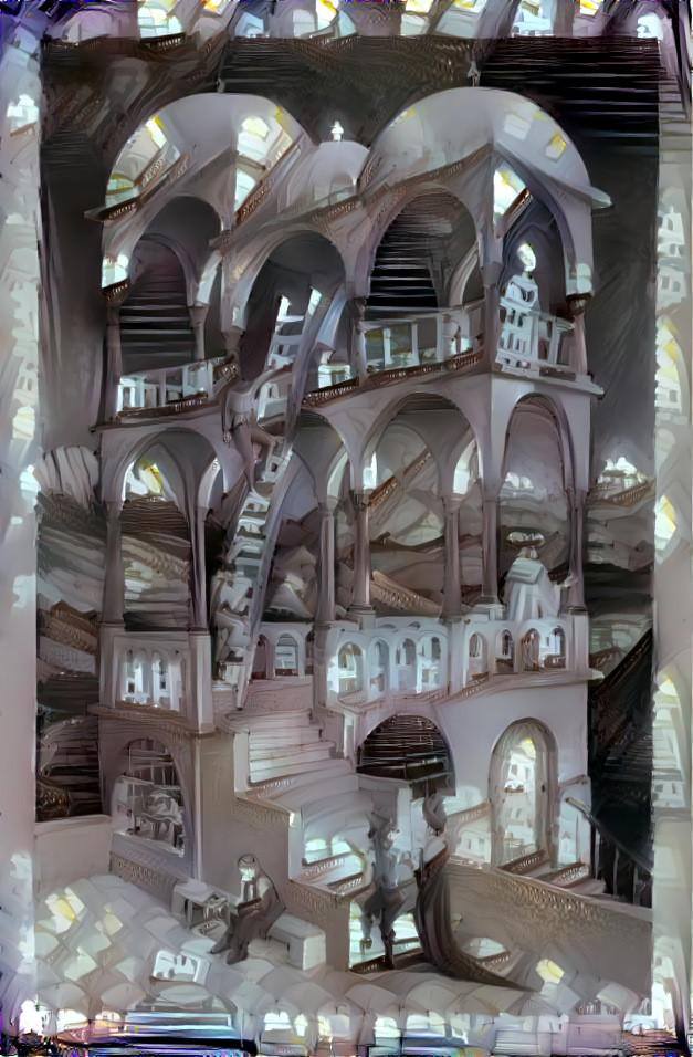 Trying to colorize  M. C. Escher's "Belvedere"