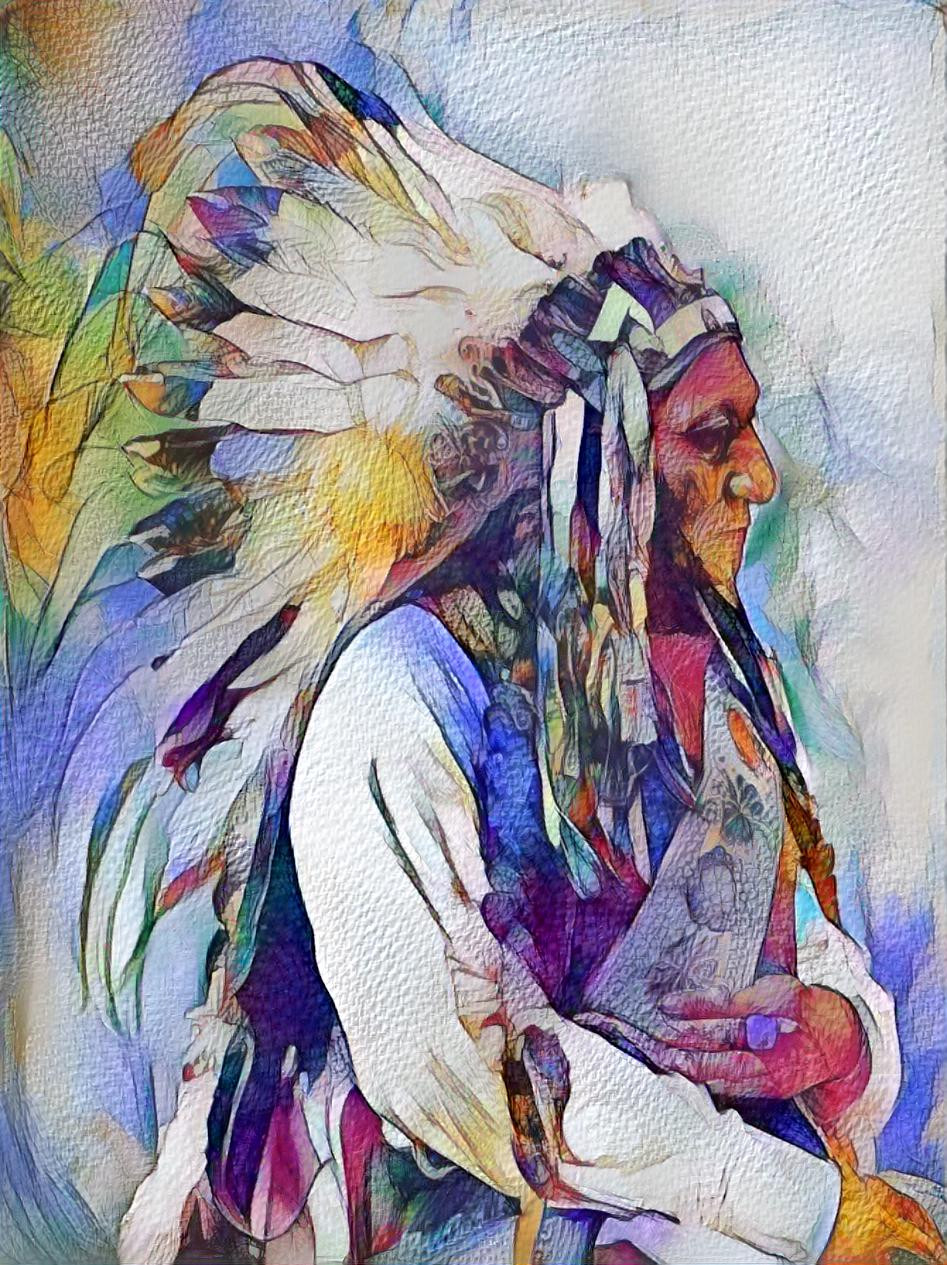 Sitting Bull (Toro Sentado)     5 filters artwork on black and white original picture.