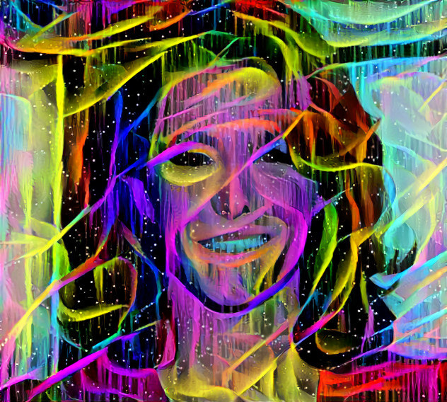 stephanie ruhle, neon colors on black background