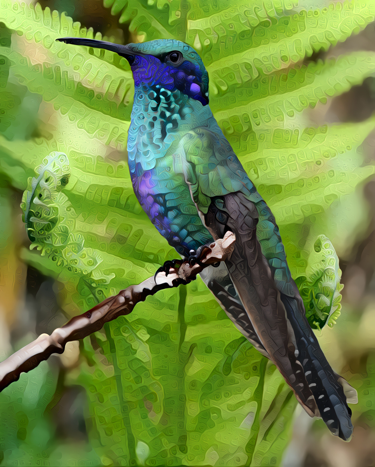 Hummingbird, Blue, Green, Purple