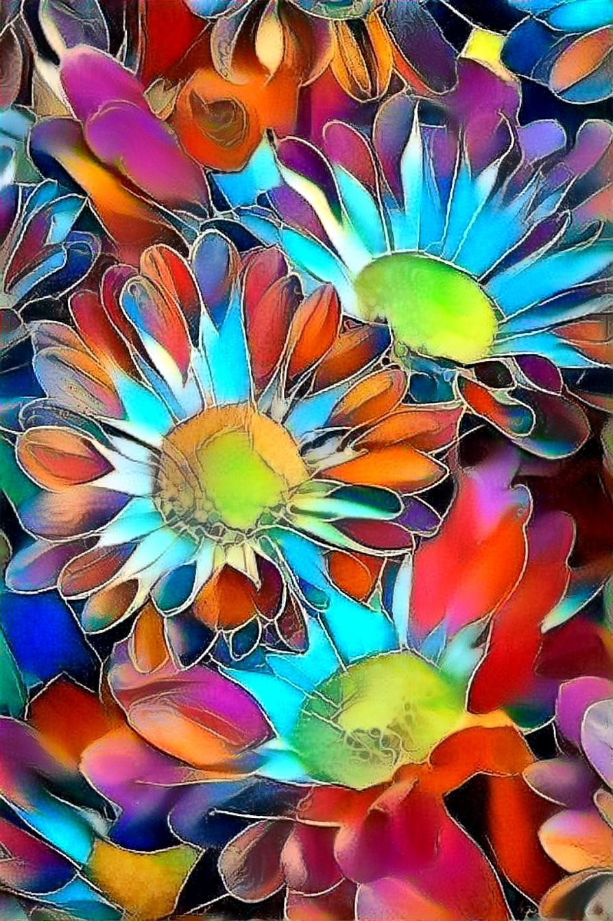 Fanciful stained glass flowers