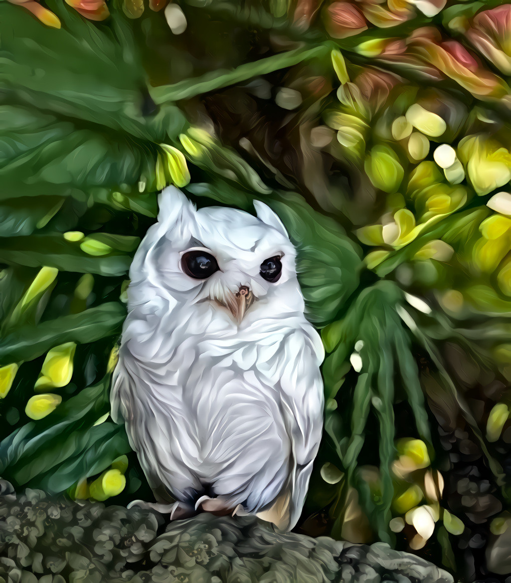 Eastern Screech Owl (Leucistic adult) "Leucism" is a condition in which there is a partial loss of pigmentation in an animal resulting in white, pale or patchy coloration of the feathers, hair, scales etc, but not of the eyes.