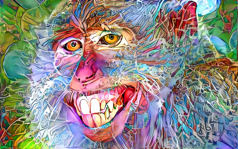 monkey smiles - green, blue, purple painting