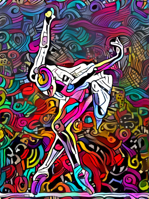 ballerina retexture, neon, colorful graphic style