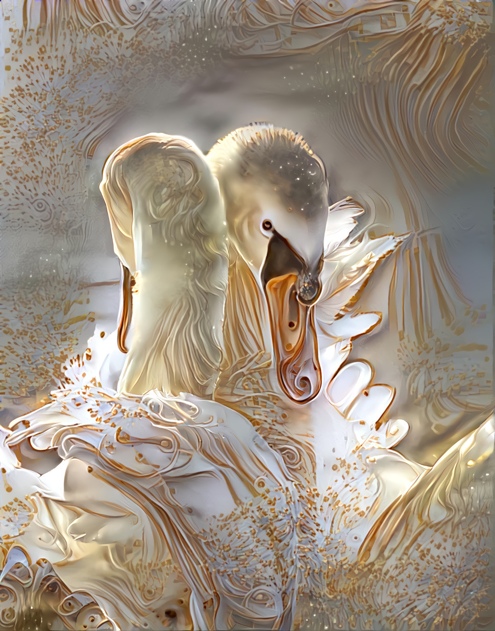 Swan pair, white and gold