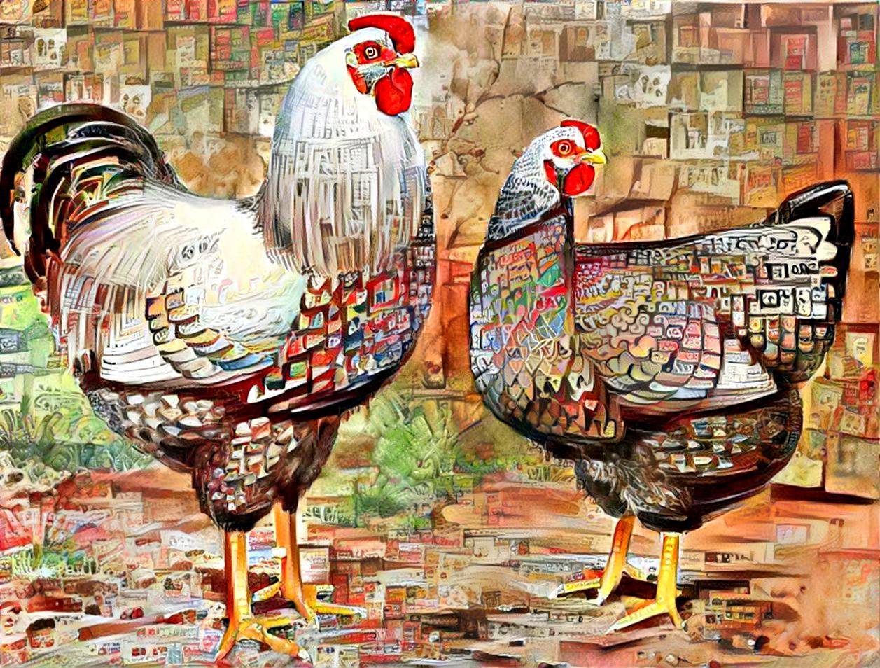 Rooster And Hen - Abstract
