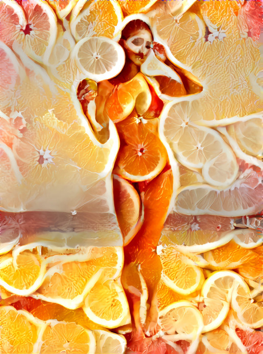 model poses on beach ~ oranges & citris