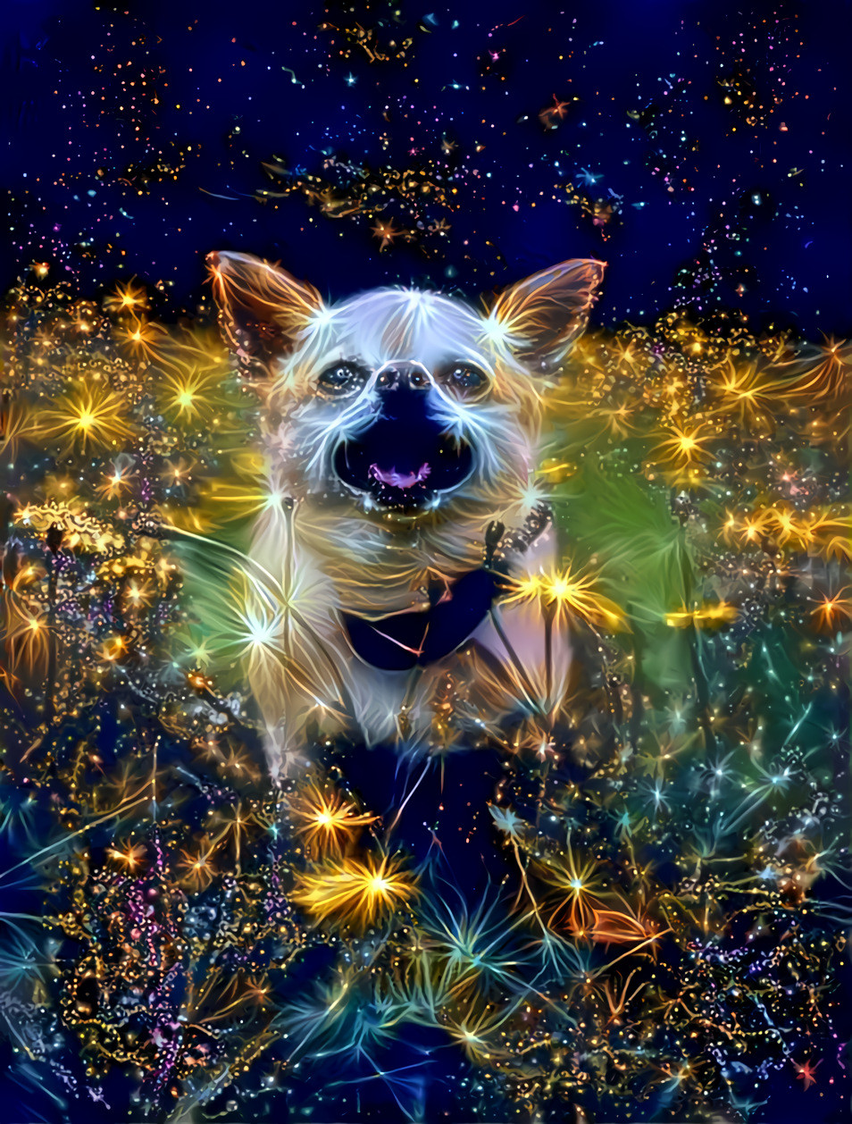 Doggy in the rain of stars