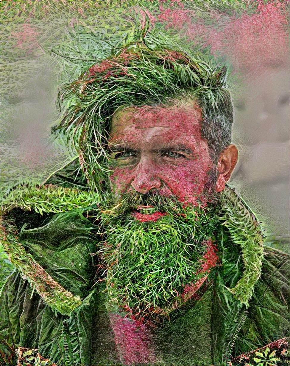Guy with great hair and beard via wattle bush