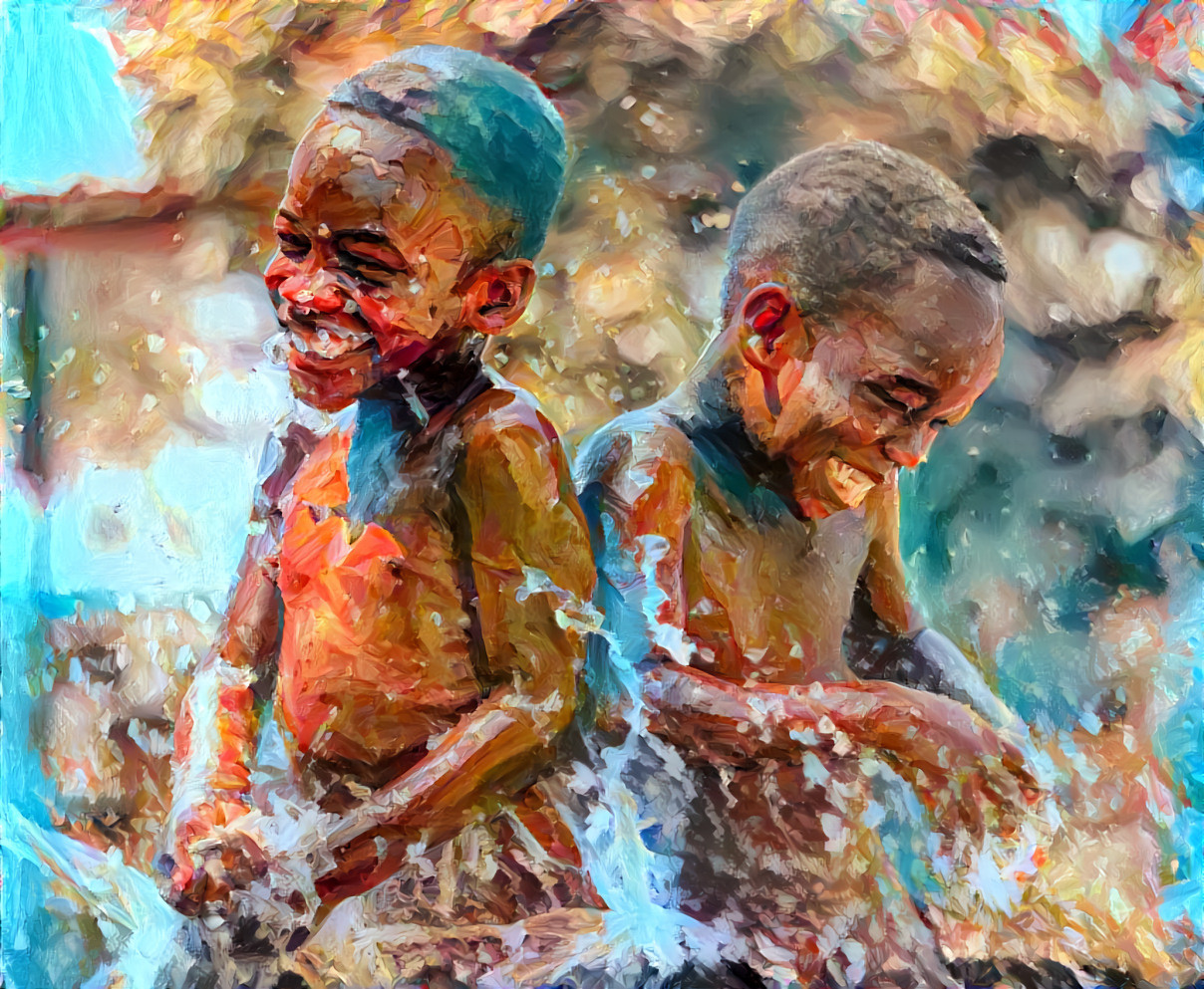 Two boys, water