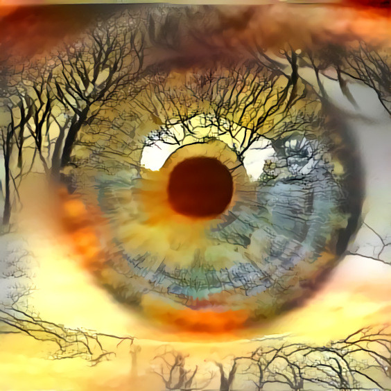 eye closeup, yellow, trees