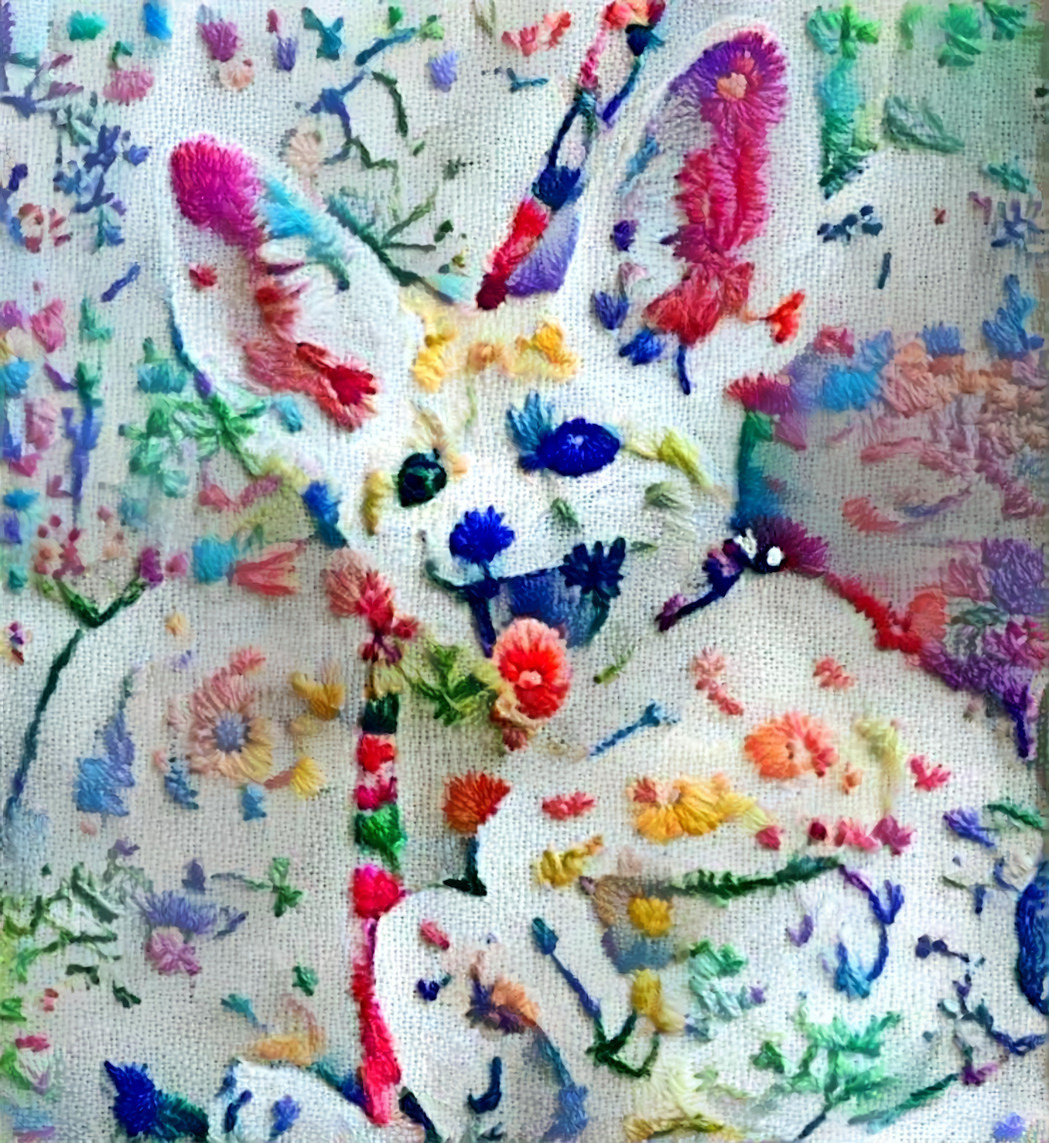 happy fennec fox - knit, color on white background