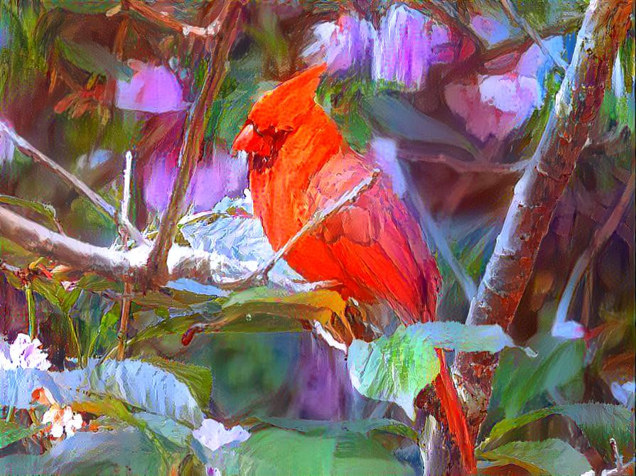 Cardinal Hiding in Tree