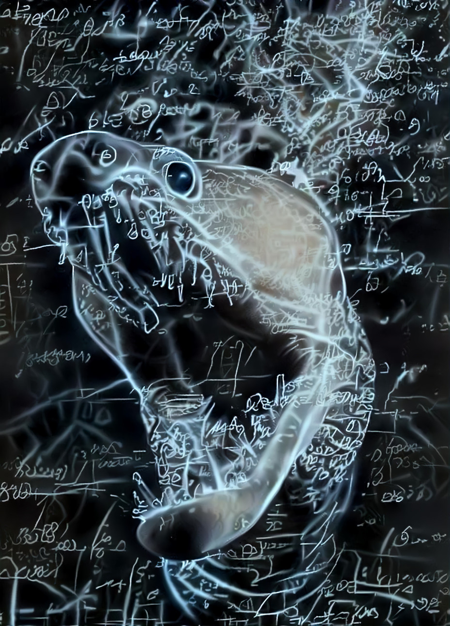 fangtooth dragon moray eel, neon chalkboard