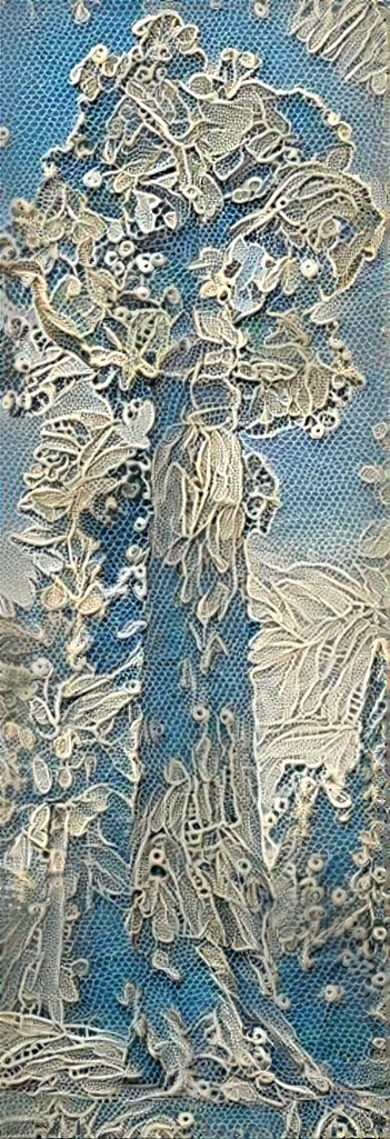 tree ~ white doily on powderblue background