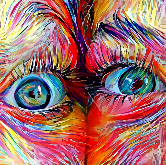 eyes, side by side, red, yellow, painting