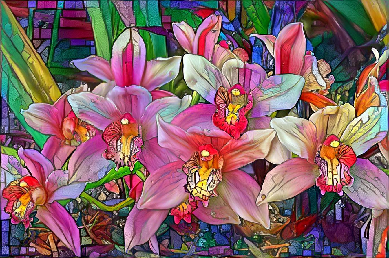 Cymbidium Orchids Stained Glass