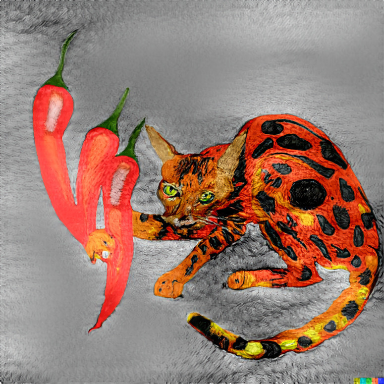 bengal cat eating hot peppers