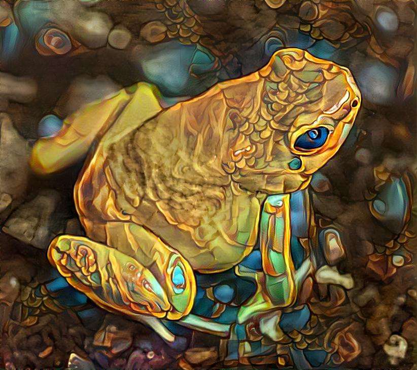 Yellow Frog in Jeweled Cyan leggings