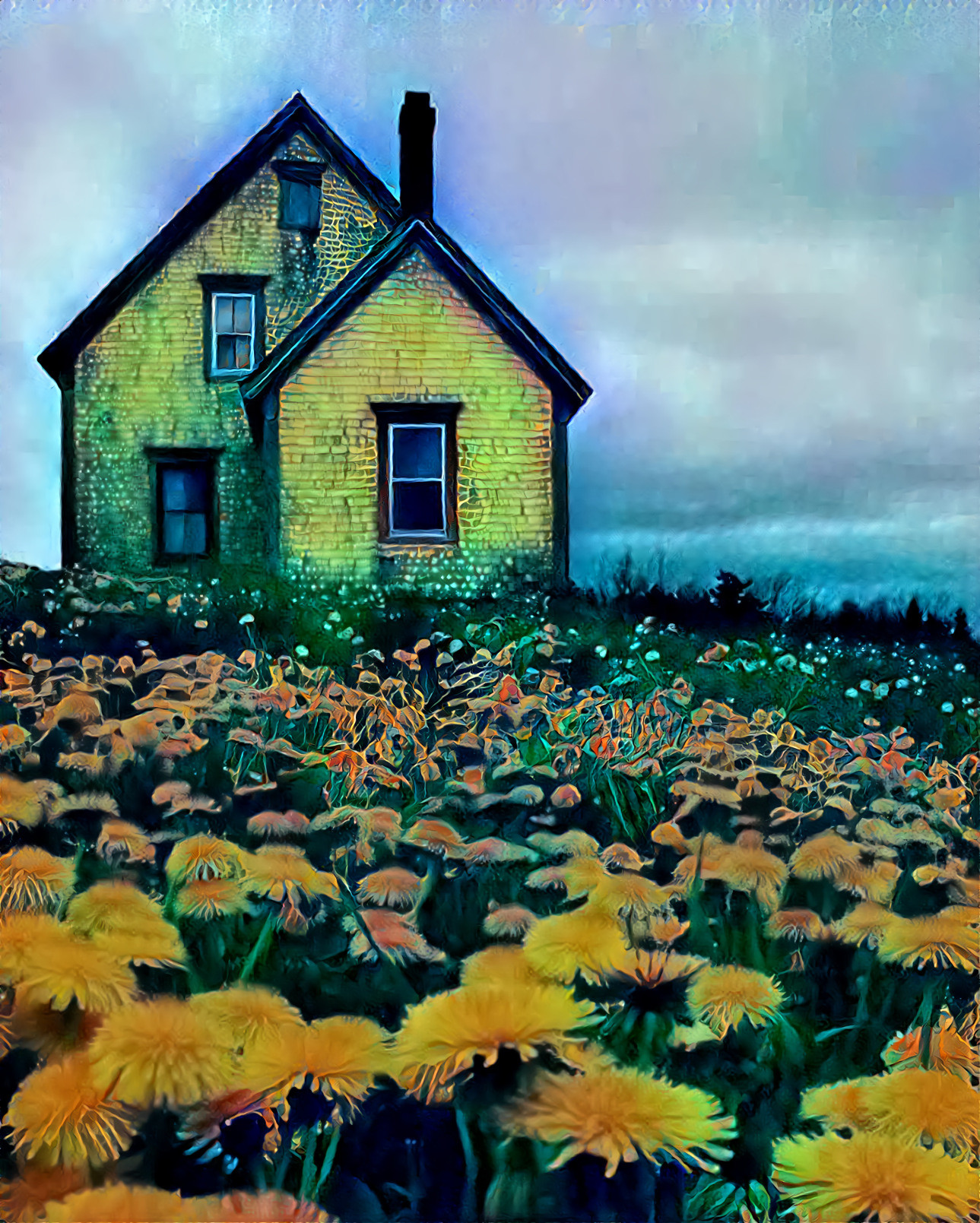 Flowers keeping a lonely house company