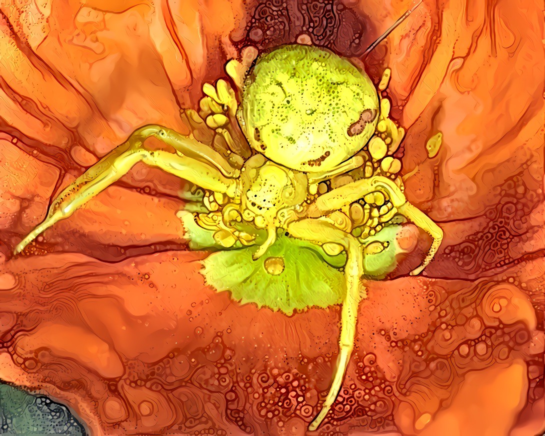 Crab Spider Nicely Camouflaged to Take up Residence in a Poppy