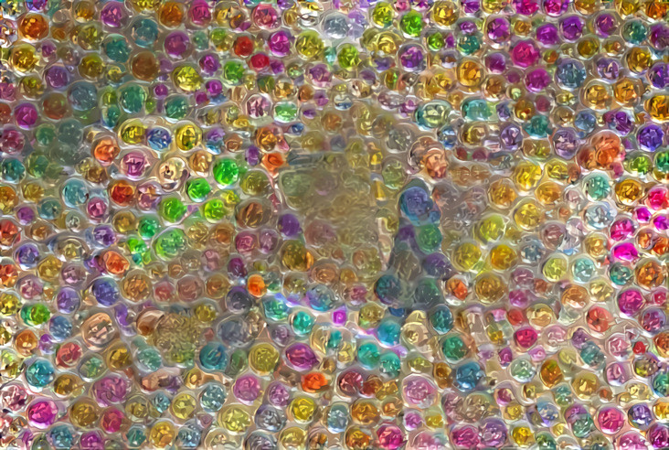 beatles with lasers under rainbow bubble wrap