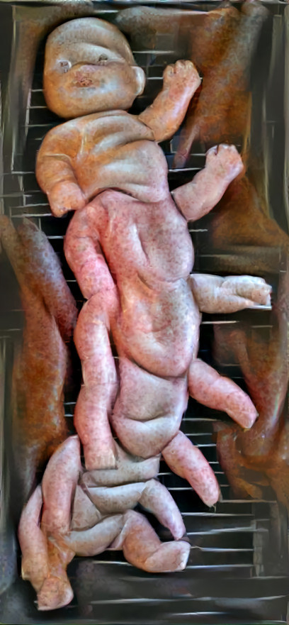 plastic baby human centipede barbeq sausage