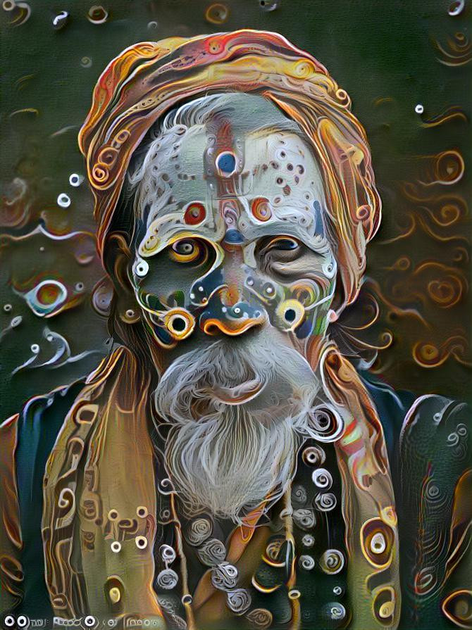 Old Man with painting on his face. He is beautiful