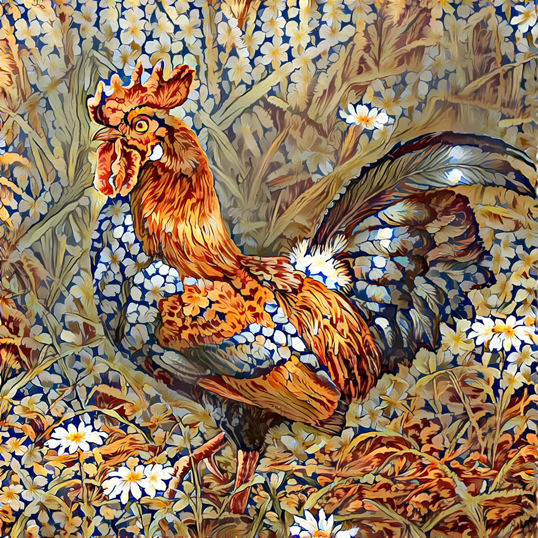 rooster with daisies