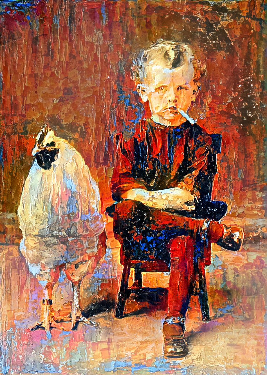 kid with cigarette and chicken