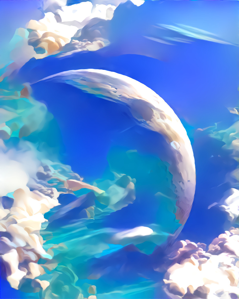 Moon in the ocean sky