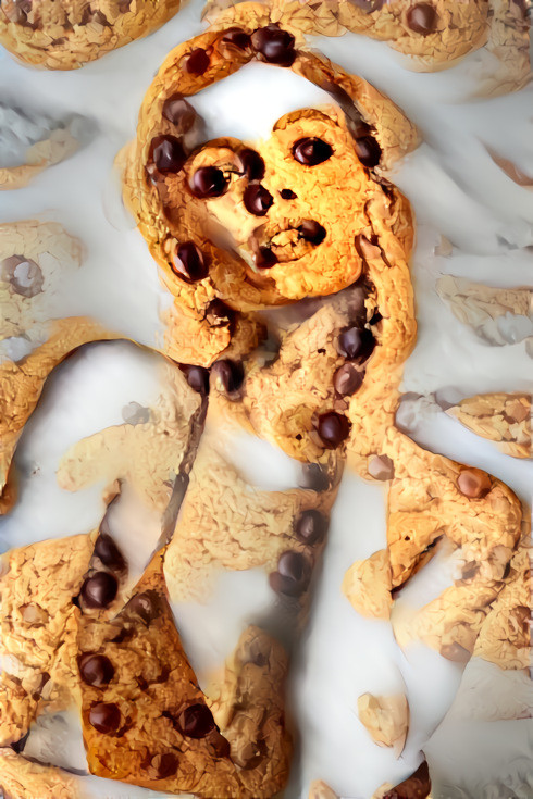 model touching face - chocholate chip cookies