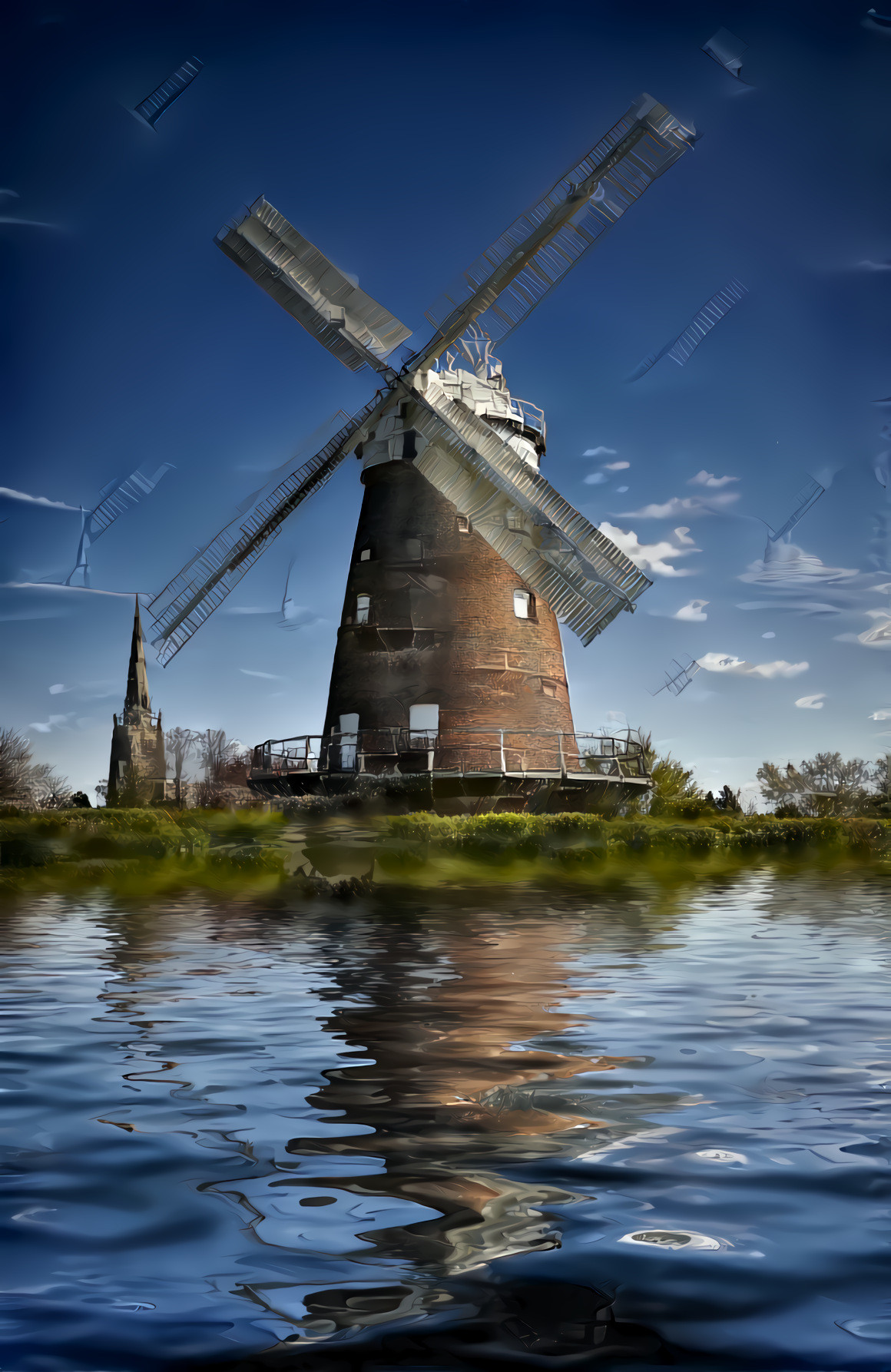 Windmill, Water, Church