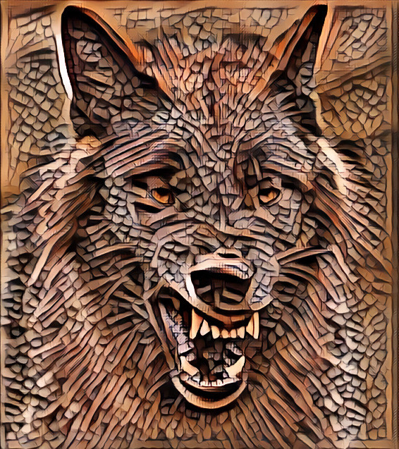 snarling wolf - wood carving