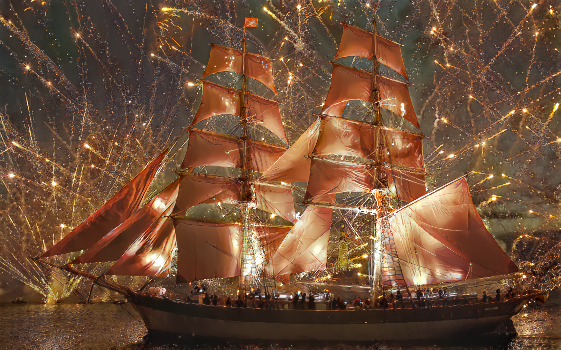 Ship In Fireworks Celebration