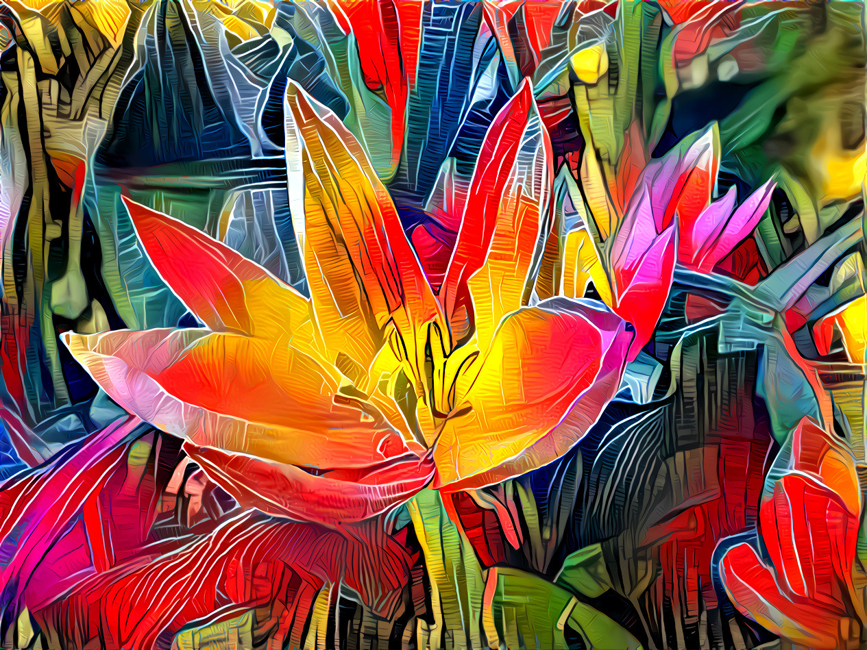 tulips, style deep dreamed