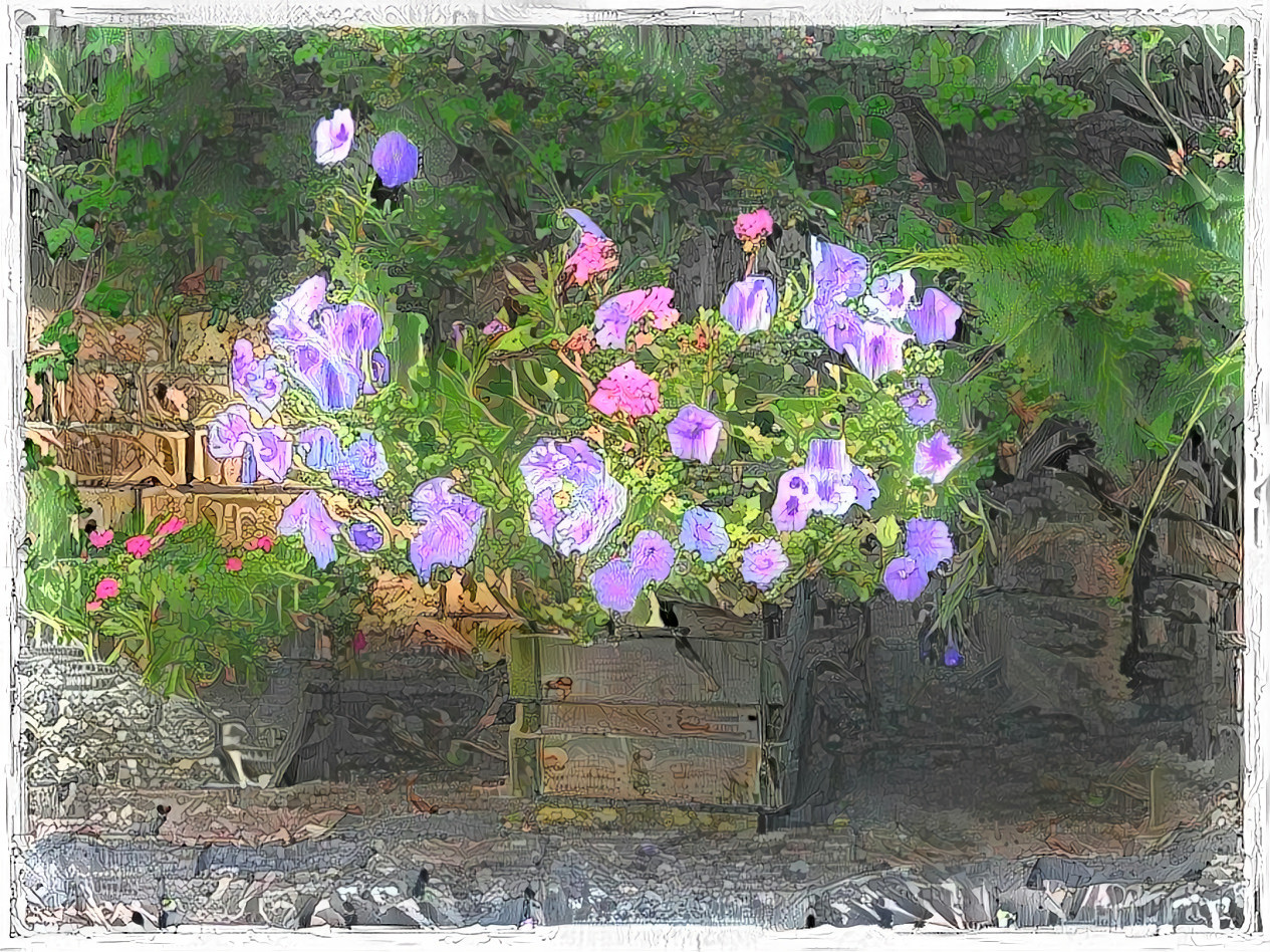 "Mauve Flowers in Rustic Tub" by Unreal: own photo