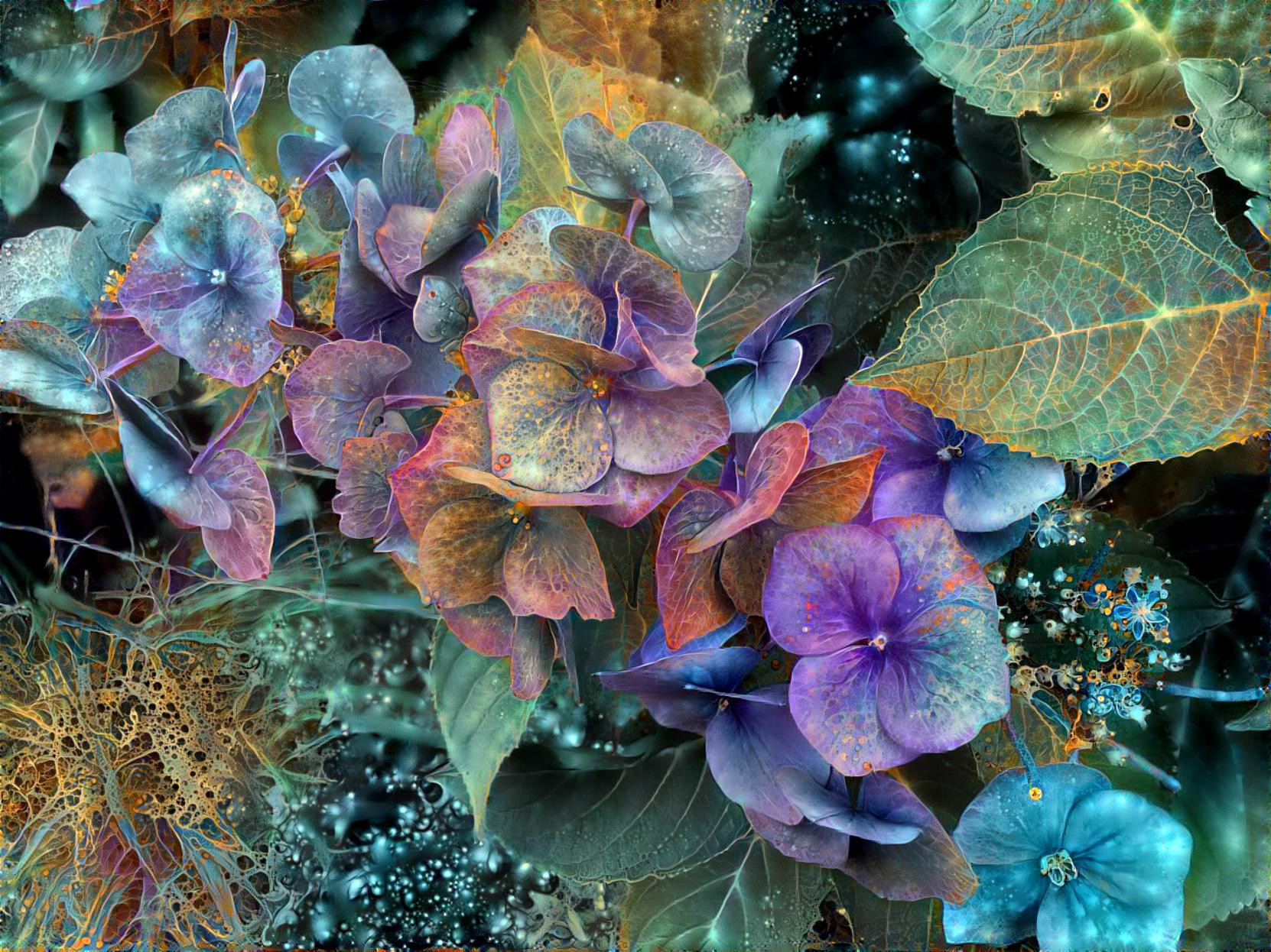 Lace Cap Hydrangea Blues Purples FHD
