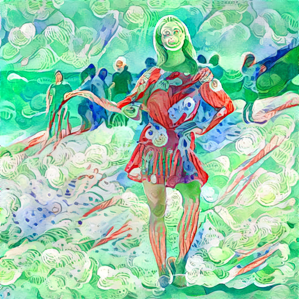 nikki glaser poses on beach - light green, blue