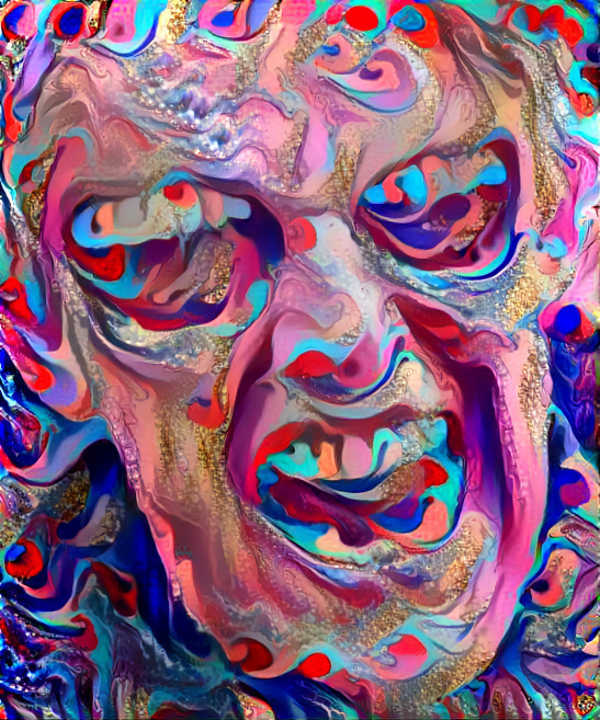 gary busey, mouths for eyes, swirly paint