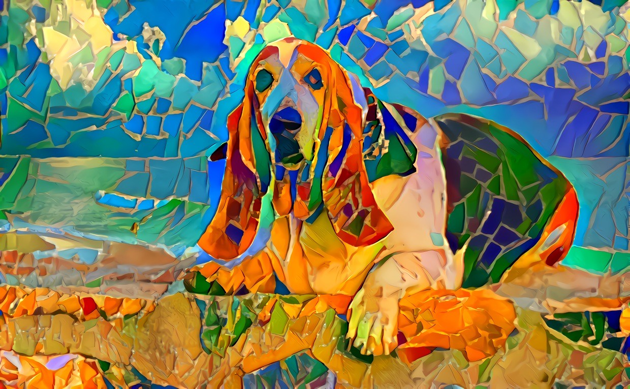 Basset Hound in a mosaic style after Gaudi