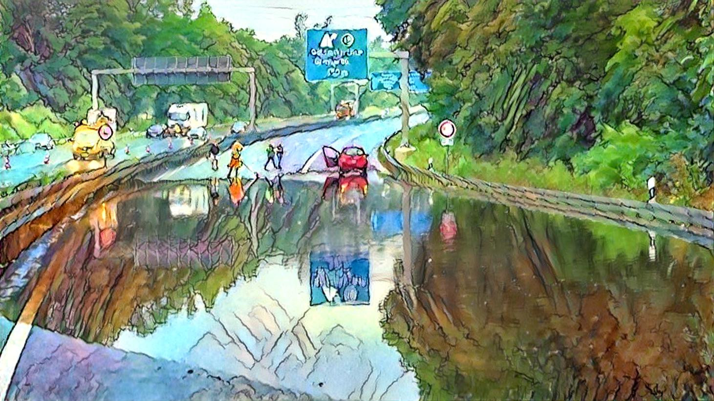 Überschwemmte Autobahn