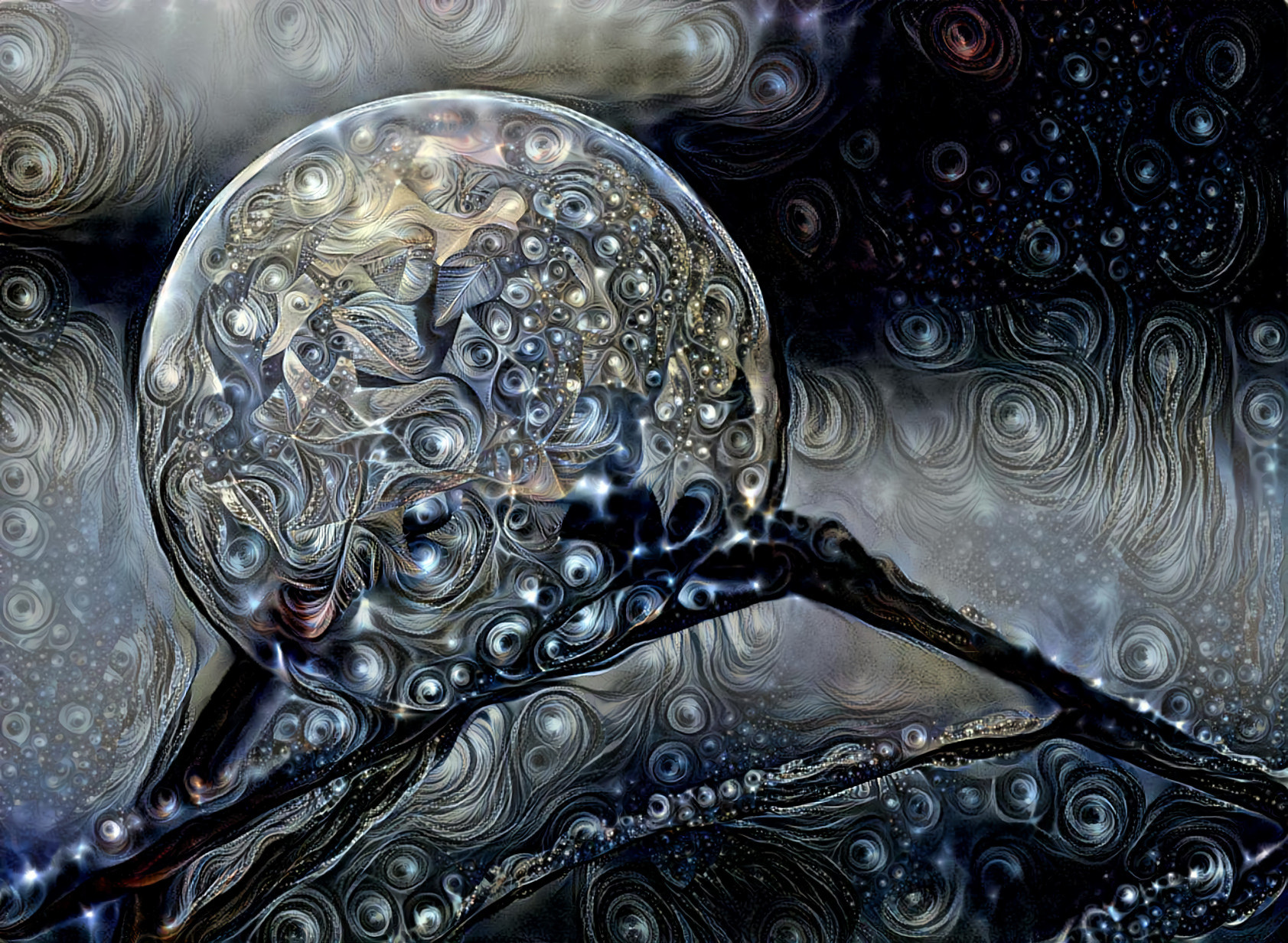 Ice Crystal Ball (made with a soap bubble and well below freezing temperature). Original ice art and photo by Aaron Burden on Unsplash.