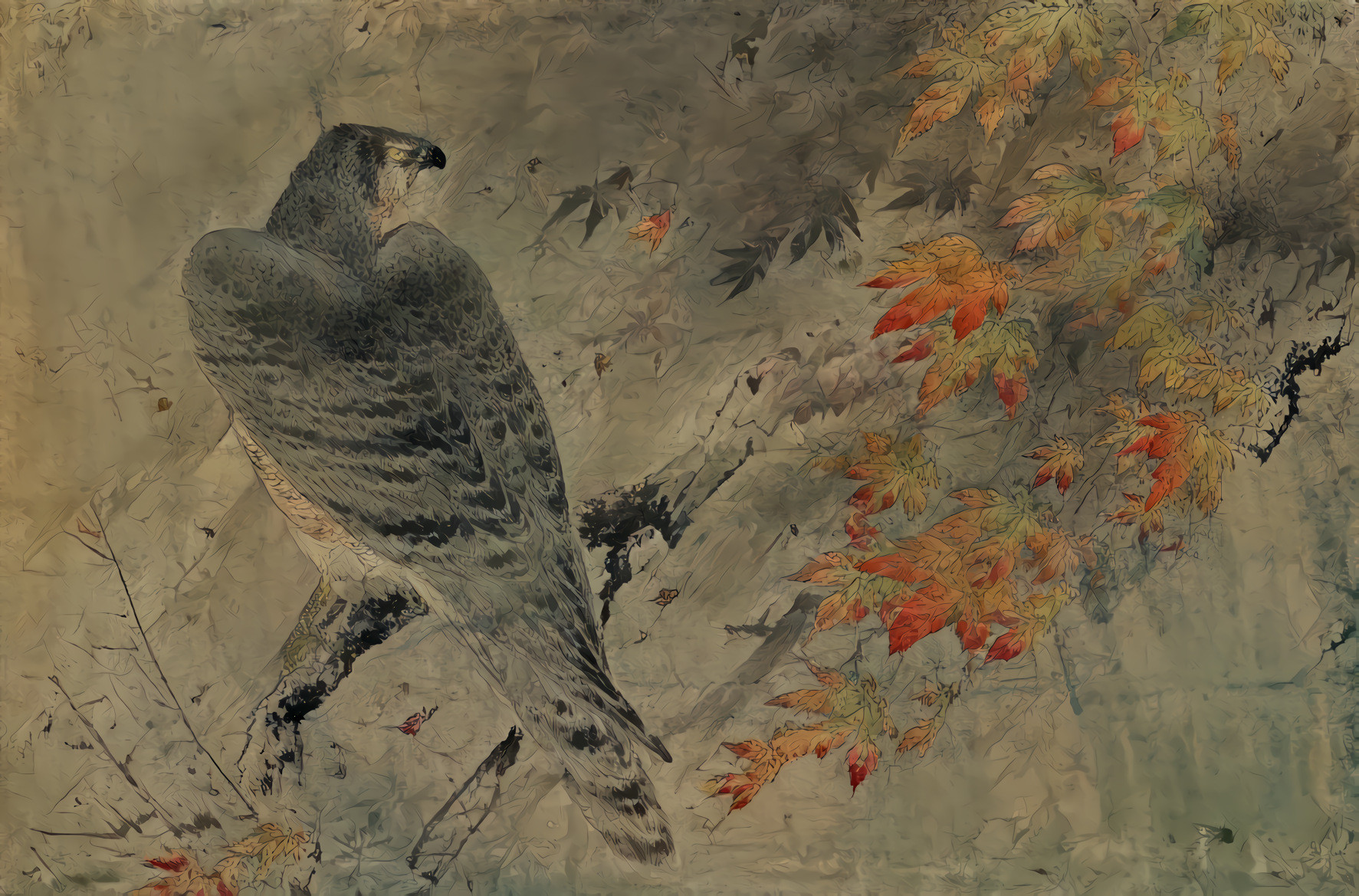 Vintage Japanese Bird Painting