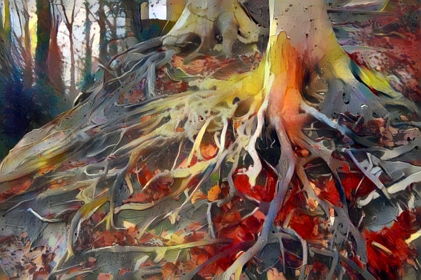 tree roots, retextured, orange, beige, grey