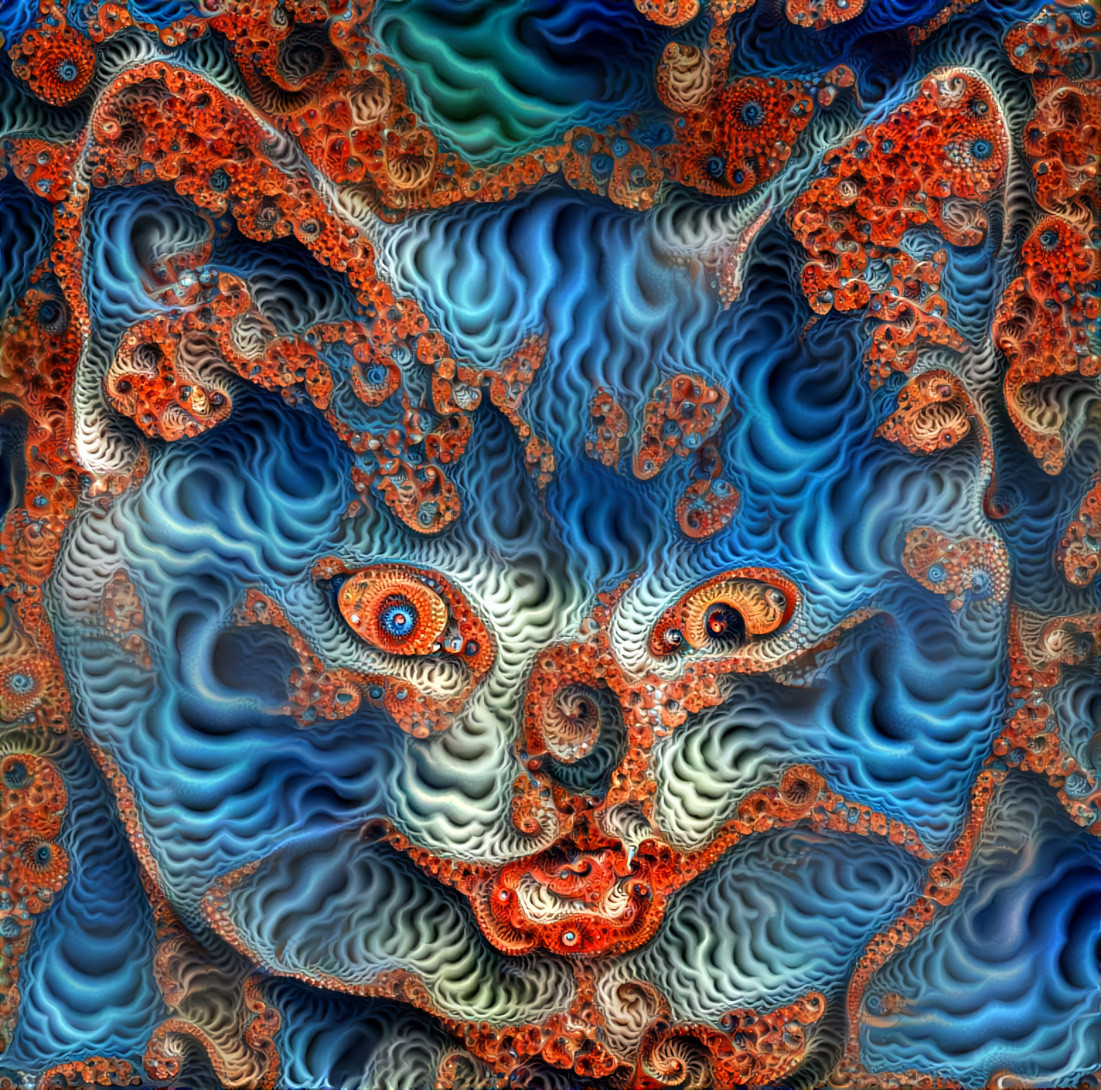 cat's face retextured blue orange 3d fractal