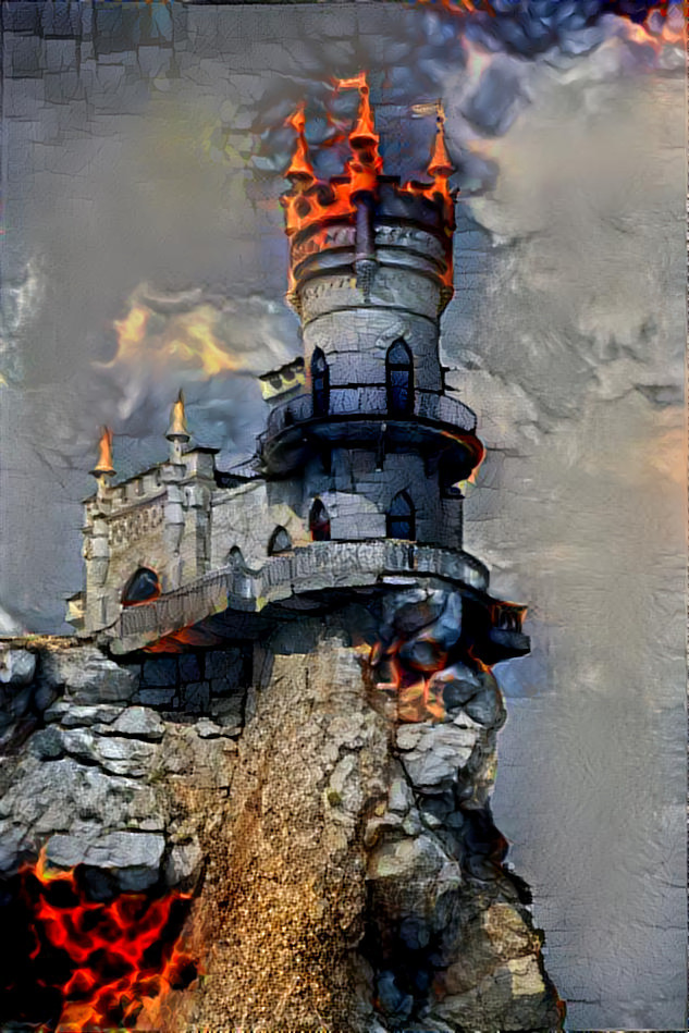 cliff / hilltop castle retexture, volcano, fire