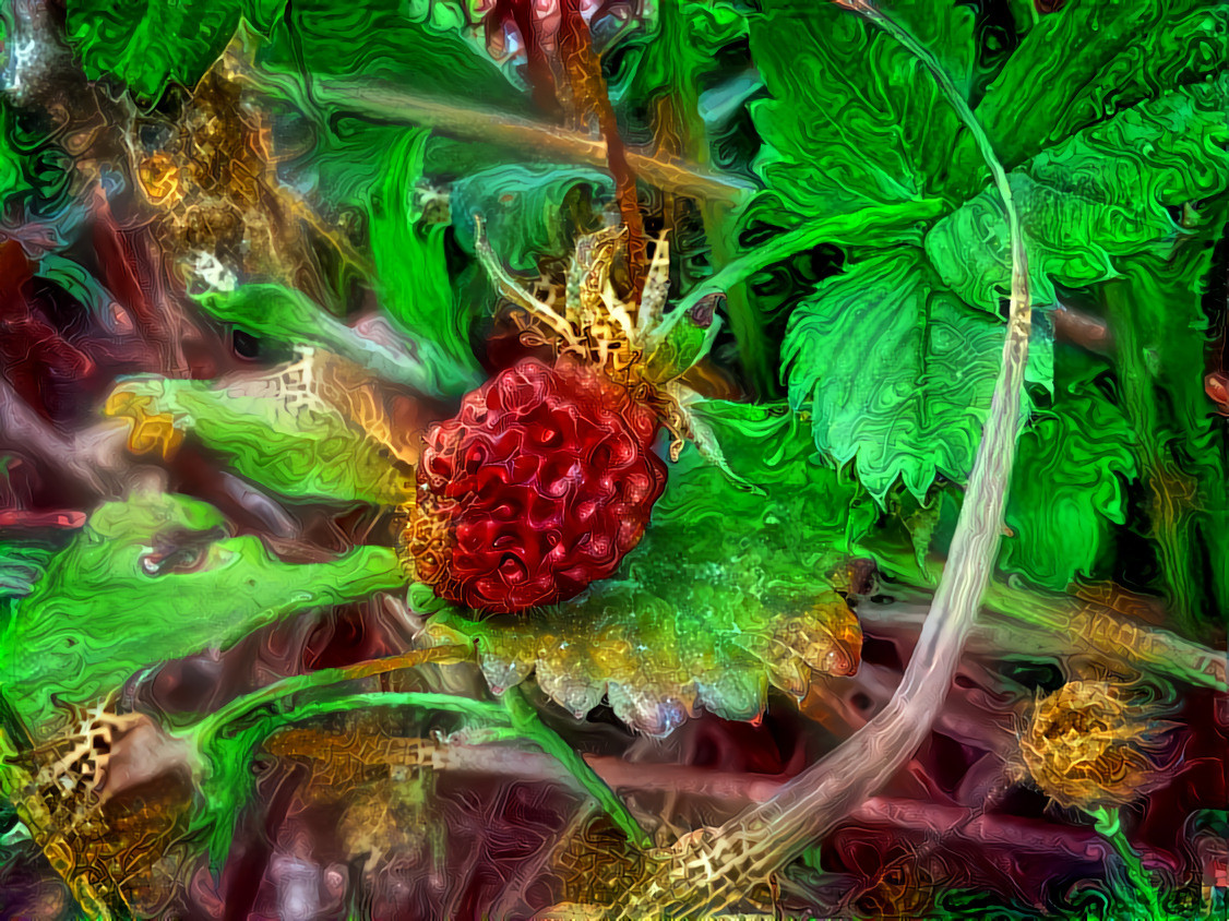 A young strawberry growing up in the wild (original and styles by me, minus the green style which the original was done by Pawel Czerwinski on unsplash)